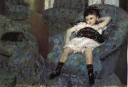 Mary Cassatt The little girl in the blue Sofa oil painting